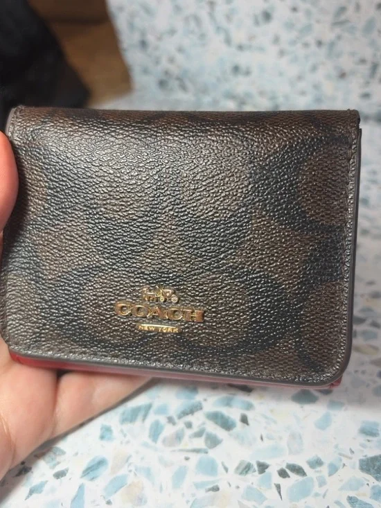 Coach Medium Corner Zip Wallet Signature Canvas Brown Black Red F54023 - Picture 2 of 7